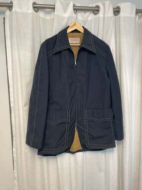 Vintage 70s McGregor Navy Blue Contrast Stitch Faux Fur Lined Work Jacket Size 4